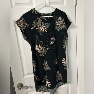 Le Chateau Black Floral Lace-Up Blouse